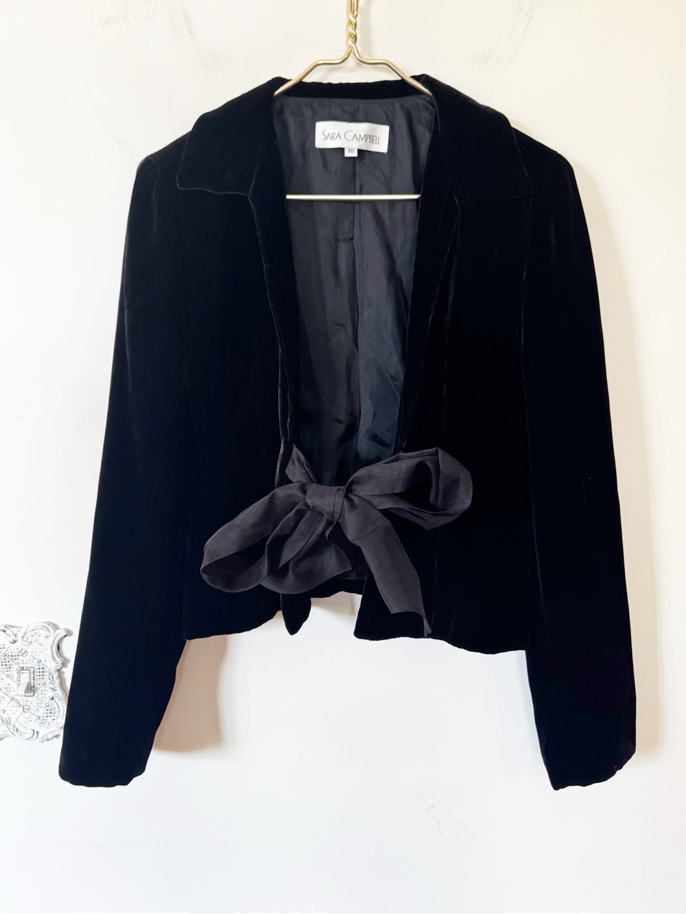Sara Campbell Black Velvet Jacket Bow tie Front 10